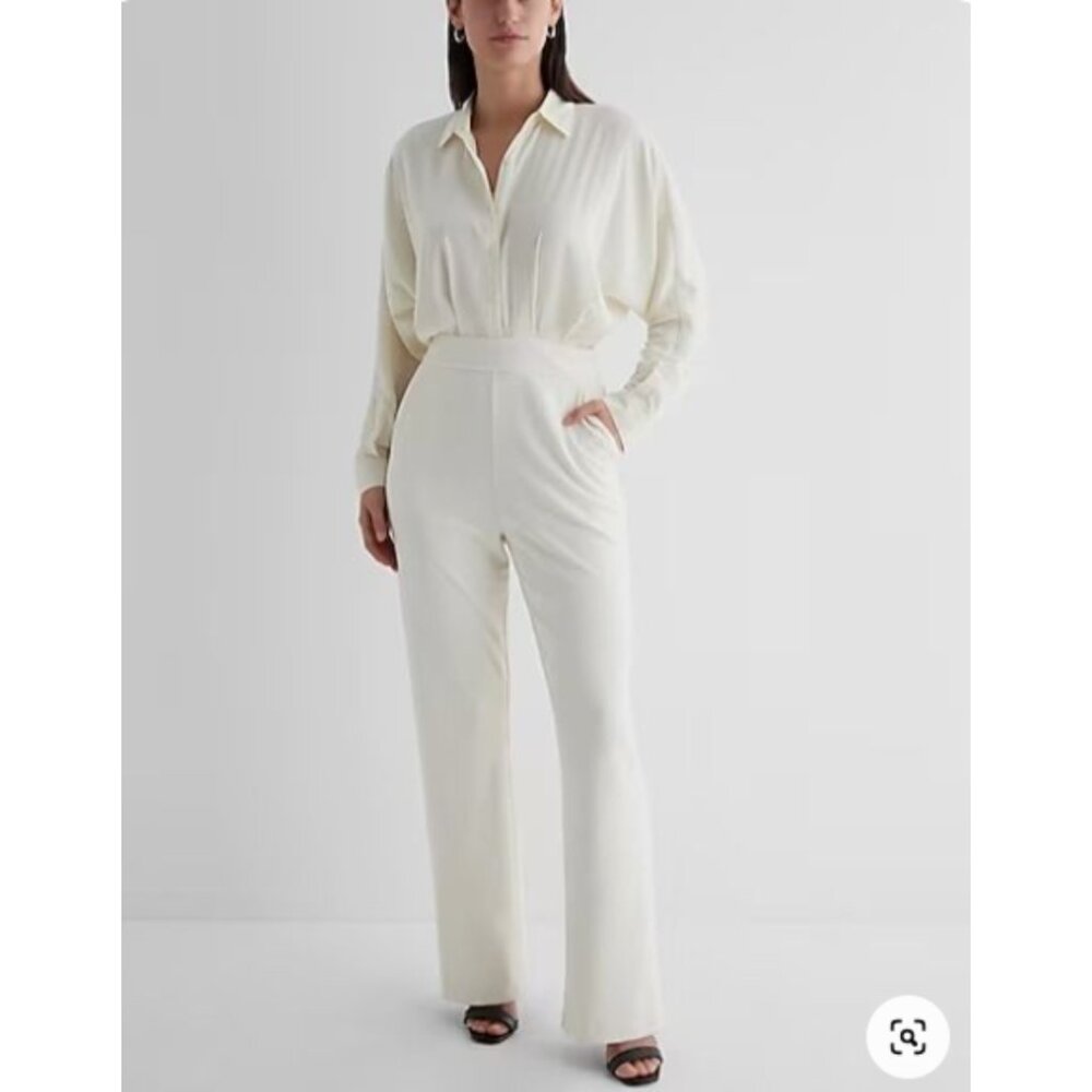 Express Long Sleeve Portofino Shirt Jumpsuit NWT in Ivory
